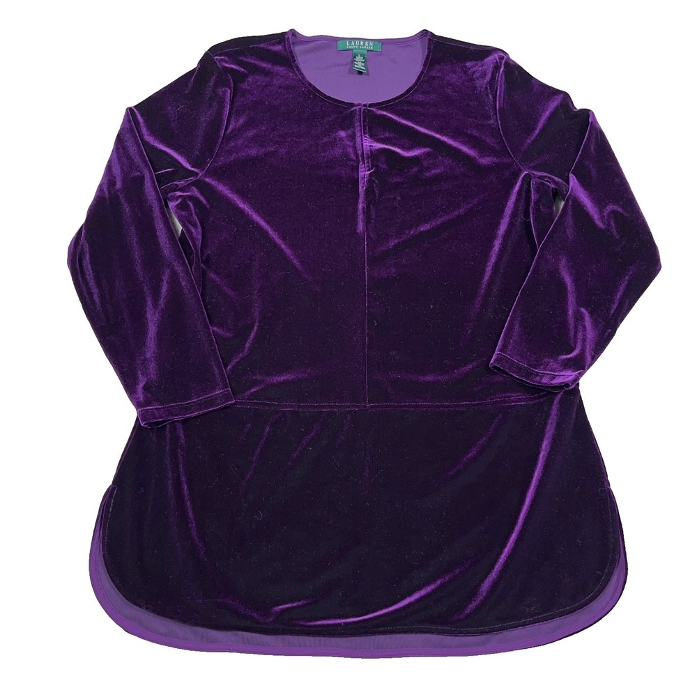 Lauren Ralph Lauren Velvet Keyhole Blouse Shirt Womens Large‎ 3/4 Sleeve